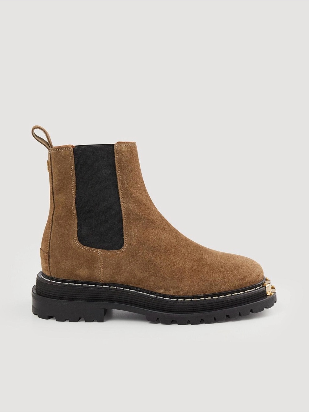 Sandro Tan Suede Boot with Black Elastic